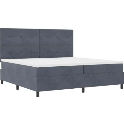 Image of Box Spring Bed with Mattress &amp; LED Dark Grey 200x200 cm Velvet vidaXL