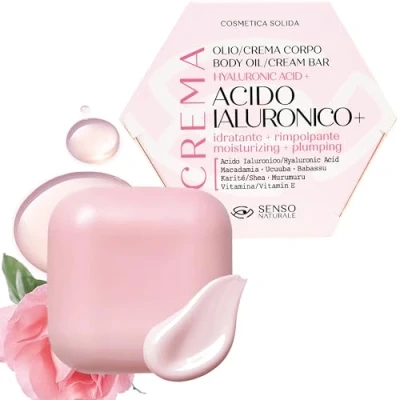 Image of Senso Naturale Hyaluronic Acid Solid Oil Moisturising Scented Padding Cream Improves Elasticity and Stimulates Skin Collagen Vitamin E Vegan Equivalent to 500 ml Liquid