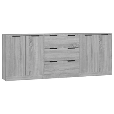 Image of vidaXL 3 Piece Engineered Wood Sideboards in Grey Versatile Cabinets for Storage and Display