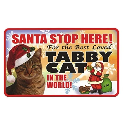 Image of Santa Stop Here Pet Sign Tabby Cat