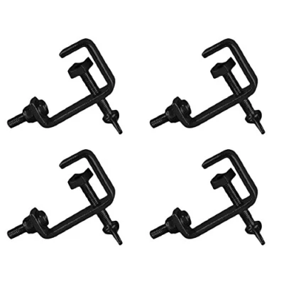 Image of 4 x Black 25mm Hook G Clamp Lighting Stand fits Equinox DJ Booth Micron Gorilla