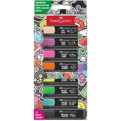 Image of Faber Castell 254692 Graffiti Highlighter Set, 8 Highlighters with Durable Chisel Tip, Line Width 1 5 mm, Refillable