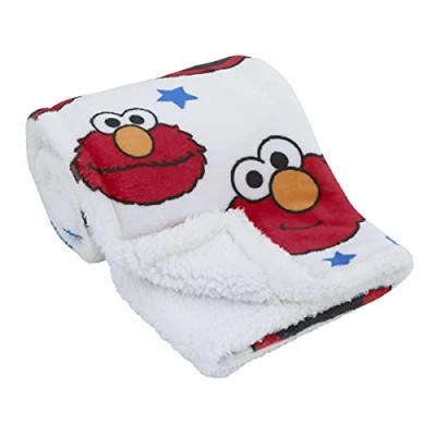 Image of Sesame Street Elmo, Red, Blue, Yellow, Green, &amp; White with Stars Super Soft Baby Blanket, White,
