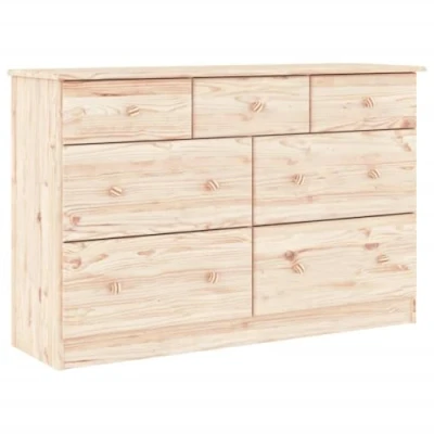 Image of vidaXL Chest of Drawers Durable Solid Pine Wood, Spacious Seven Drawer Design, Natural Untreated Finish, Scandinavian Style Furniture For Living Room Or Bedroom