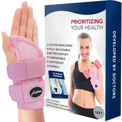 Image of Dr. Arthritis Doctor Developed Comfy,Lightweight,Wrist Support Strap Brace Hand Support, Perfect fit for Left Hand, Men and Women Single, Pink