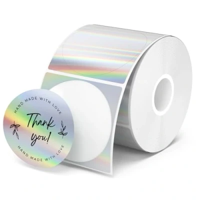 Image of MUNBYN 50mmx50mm Holographic Thermal Sticker Labels, Self Adhesive Round Multi Purpose for DIY Logo Design, QR Code, Name Tag, Inventory 400 Labels/1 Roll