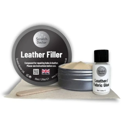 Image of Scratch Doctor Leather Glue &amp; Filler Kit Repair Tears, Rips, Scratches, Holes on Furniture, Sofas, Chairs, Car Seats (Beige, 10ml)