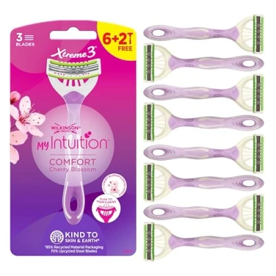 Image of WILKINSON SWORD Intuition Comfort Xtreme for Women Disposable Razors Flexible Blades Hydrating Aloe Vera Strips Pack of 6 + 2 Free