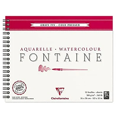 Image of Clairefontaine Ref 96314C Fontaine Cold Pressed Watercolour Wirebound Pad (12 Sheets) 24 x 30cm Size, 300gsm Paper Suitable for Artwork