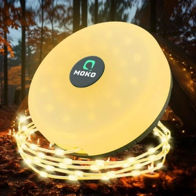 Image of MoKo Camping String Lights, 3 in 1 Portable Rechargeable Outdoor Fairy Lights with 8 Lighting Modes,Waterproof Retractable for Outdoor,Garden,Camping,Christmas Decoration(32.8Ft)