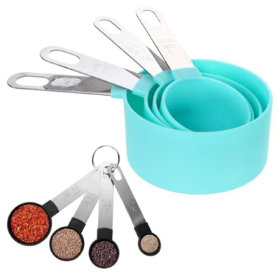 Image of 8 Pieces Measuring Cups and Spoons Sets with Stainless Steel Handle Kitchen Spoon Measure Cup for Baking Cooking