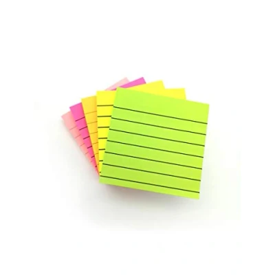 Image of 12 Pads Lined Bright Colour Sticky Post Notes Removable Adhesive 76x76mm 100 Sheets Per Pad Orange, Pink, Green, Yellow