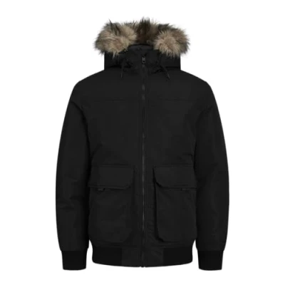 Image of JACK &amp; JONES Men&#039;s Jjconstruct Faux Fur Bomber Jacket, Black, L
