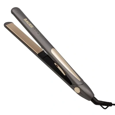 Image of Bauer Professional 39829 TourmaPro Hair Straighteners/Fast Heating to 230 / Smooth and Shine Negative Ion Tourmaline Coating 360 Swivel Cord/Grey &amp; Gold