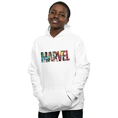 Image of Marvel Comics Boys Logo Character Infill Hoodie White 12 13 Years
