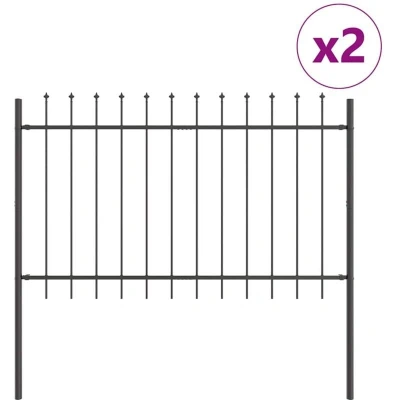 Image of vidaXL Garden Fence with Spear Top Grey 3.4x0.8 m Steel