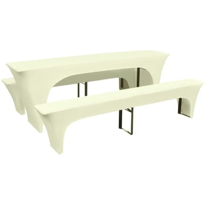 Image of vidaXL Three Piece Slipcover for Beer Table/Benches Stretch Cream