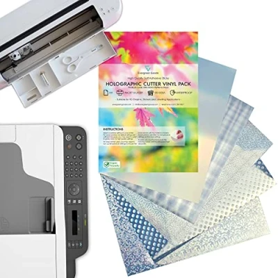 Image of Evergreen Goods A4 Self Adhesive Holographic Vinyl for Cricut Cutters Waterproof Inkjet Printable Patterns Pack, 10 Sheets