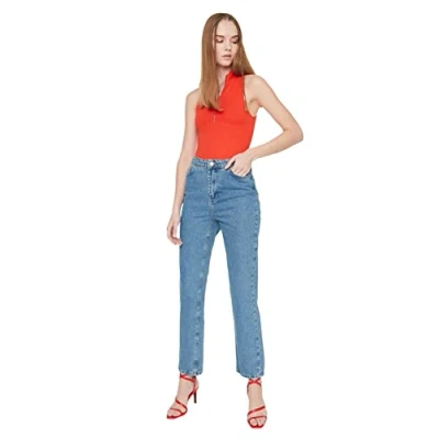 Image of Trendyol Women Plus Size High Waist Straight Leg Jeans Blue