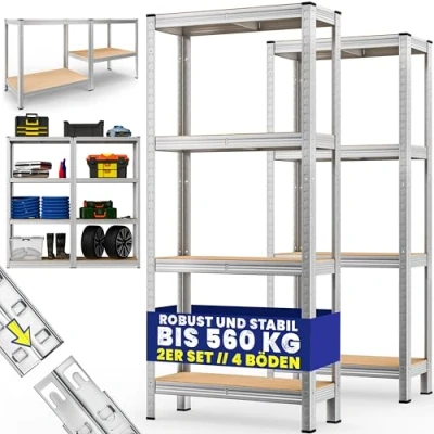 Image of MONZANA® 2x Heavy Duty 4 Tier Garage Shelves Free Standing Plug In Shelving Units Warehouse Shed Workshop 280KG Capacity/70KG Per Shelf Silver 170x75x30cm