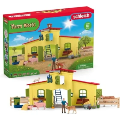 Image of schleich Farm World 42605 Animal Playset with Figurine and Accessories 92pc Kids Cow, Horse, Pig, Bull, Animals Gift for Boys Girls, Ages 3+, Yellow