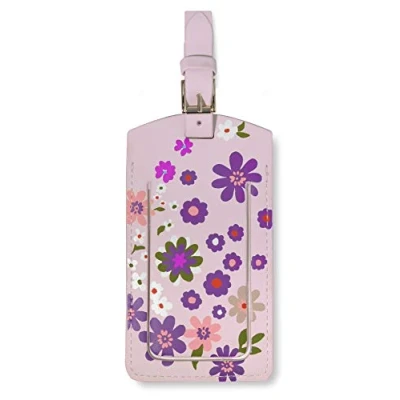 Image of Kate Spade New York Durable Purple/Blush Floral Vegan Leather Travel Bag Luggage Tag, Pacific Petals