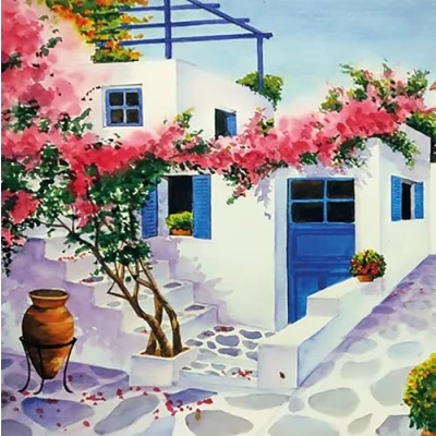 Image of Anniversary House Tiflair Mykonos Village Lunch Napkins 3 ply Pack of 20, in Greece, Table Decoration Paper with Motif Also for Decoupage 33 x cm