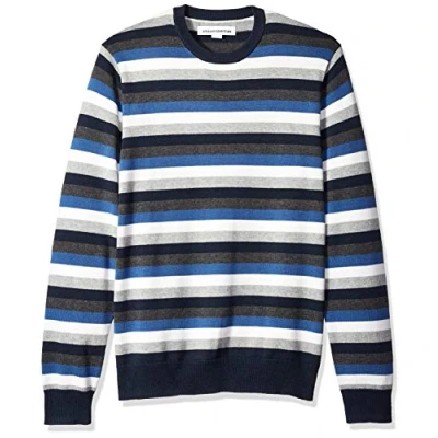 Image of Amazon Essentials Men&#039;s Long Sleeve Crewneck Jumper, 100% Cotton, Big &amp; Tall Options Available, Multicolour Stripes, XS