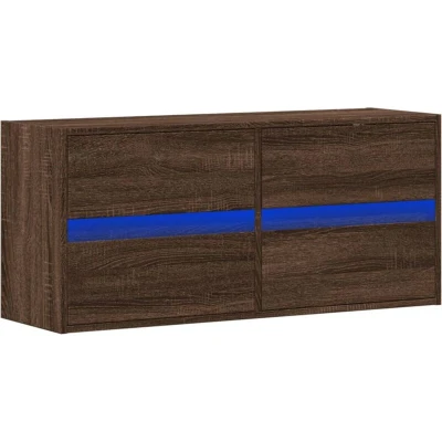 Image of vidaXL TV Wall Cabinet Brown Oak Engineered Wood LED Lights 4 Drawers Space Saving Floating Unit 100x31x45 cm