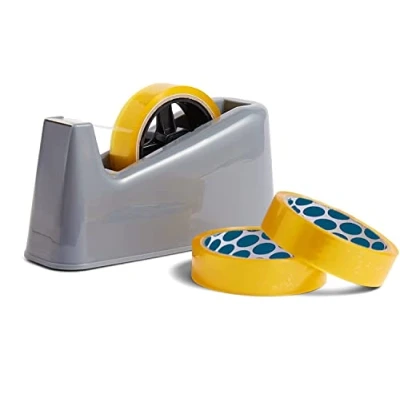 Image of Heavy Duty Tape Dispenser Weighted Anti Slip Base Warehouse, Home, Office Includes 3 X 40M Rolls
