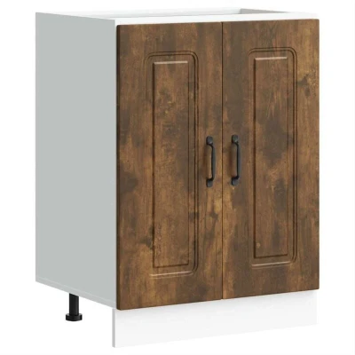 Image of vidaXL Kitchen Sink Base Cabinet Kalmar Smoked Oak Finish Engineered Wood 60x46x81.5 cm Adjustable Feet Modern Style