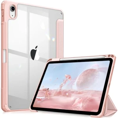Image of FINTIE Hybrid Case Compatible with iPad 10th Generation 2022 (10.9 Inch) [Ultra Slim] Shockproof Clear Cover Built in Pencil Holder, Auto Wake/Sleep, Rose Gold