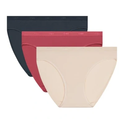 Image of Dim Women&#039;s Les Pockets Ecodim Coton Confortable X3 Panties, Ivory Beige/Silky RSE/Gr Granite, S (Pack of 3)
