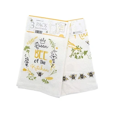 Image of COUNTRY CLUB 100% Cotton Pack of 3 Queen Bee The Kitchen Design Velour Tea Towels