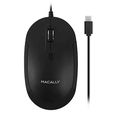 Image of Macally Ucdynamouse B, USB C silent click optical wired mouse with 3 buttons and scroll wheel, black