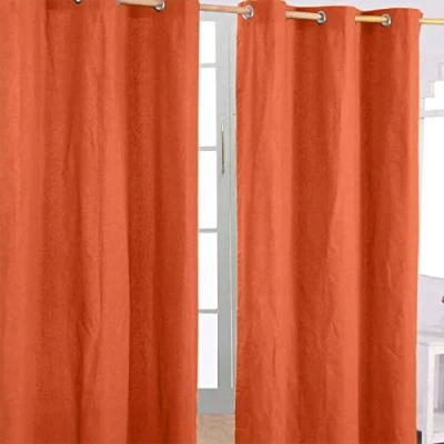 Image of HOMESCAPES Burnt Orange Eyelet Curtain Pair 137cm (54&quot;) Wide x 182cm (72&quot;) Drop Plain Heavy Unlined Curtains