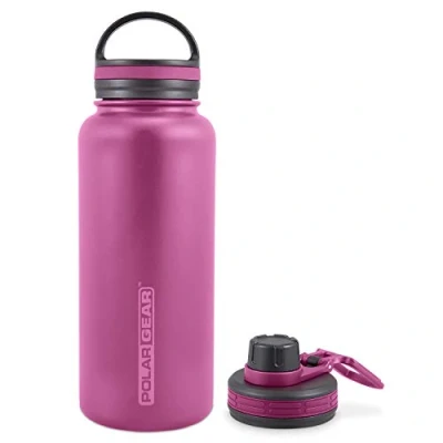 Image of Polar Gear 1 Litre Water Bottle with 2 Lids Vacuum Insulated, Double Wall, Leakproof Stainless Steel Metal 12H Hot, 24H Cold 1l for Sports, Gym, Work Berry