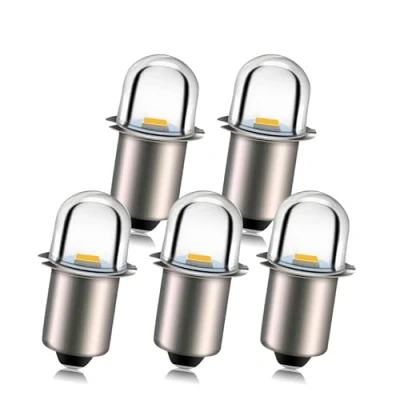 Image of Ruiandsion Upgrade LED Flashlight Bulbs P13.5S Base Socket Warm White 18V Replacement for Headlamp Torch Lights,Non Polarity (Pack of 5)