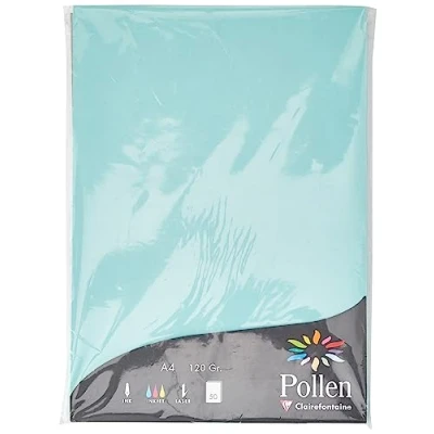 Image of Clairefontaine Ref 4233C Pollen Coloured Paper (Pack of 50 Sheets) A4 (210 x 297mm), 120gsm Paper, Inkjet &amp; Laser Printer Compatible, Acid Free Jade Green