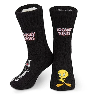 Image of LOONEY TUNES Space Jam Women Slipper Socks, Warm Anti Slip Socks With Extra Grip (Black)