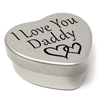 Image of Perfect Way to say I Love You. Beautiful Mini Silver Heart Gift Tin With Sweets, Present size 45mm x x20mm. (Daddy)