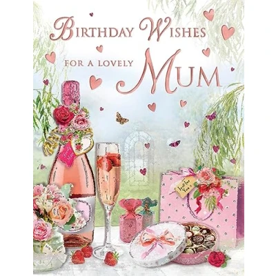 Image of Regal Publishing Birthday Card Mum, Wine Champagne Bottle 8 x 6 inches