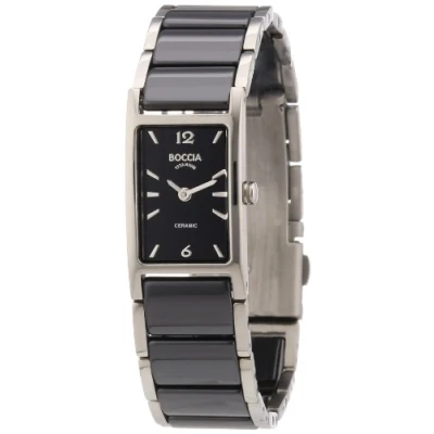 Image of Boccia Women&#039;s Quartz Watch with Black Dial Analogue Display and Ceramic Bracelet B3201 02