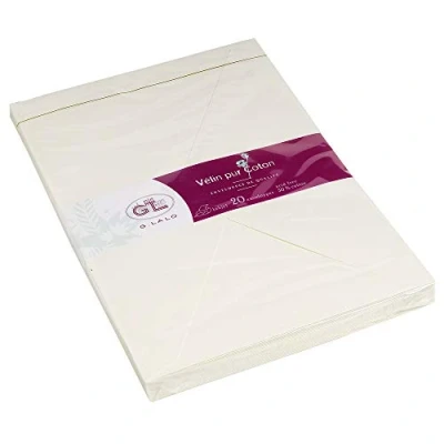 Image of Clairefontaine Ref 20900L G.Lalo Gummed Envelopes (Pack of 20) C5 (162 x 229mm) in Size, 125gsm Paper, Adhesive Strip Pure Cotton Vellum Cream