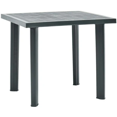 Image of vidaXL Garden Table Rectangular, Weather Proof, Lightweight Plastic with Umbrella Hole for Outdoor Usage Patio, Picnic, Camping, Durable &amp; Portable Green