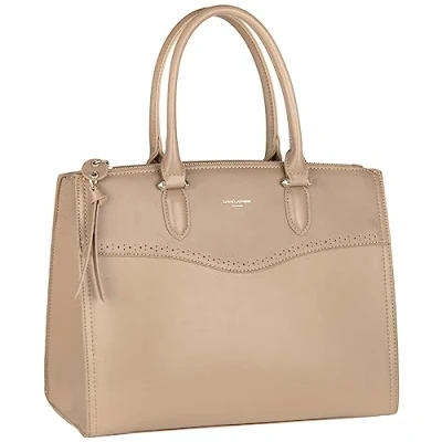Image of David Jones Women&#039;s Large Top Handle Bag Ladies Handbag PU Leather Tote Shopper Many Compartments Pockets Elegant Shoulder Crossbody Casual City Fashion Work Brown Taupe