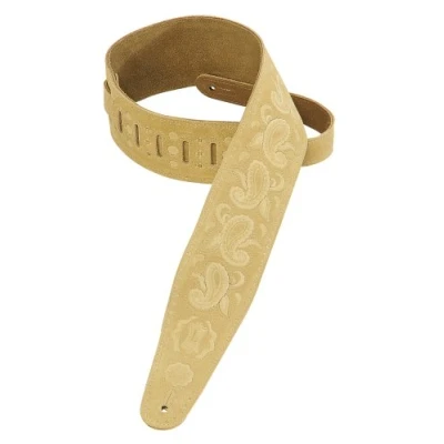 Image of Levy&#039;s Leathers Pms44t03 Tan 3 inch Suede Leather Tooled Guitar Strap with Paisley Pattern