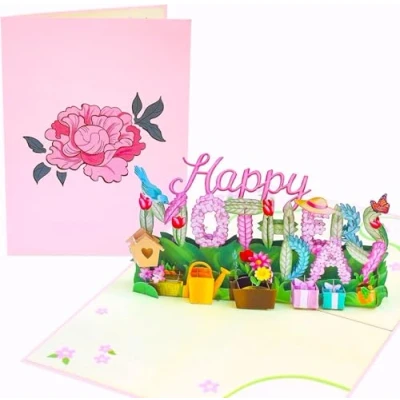 Image of PopLife Happy Mother&#039;s Day 3D Pop Up Card Spring Gardening, Flower Theme Gift for mom, Wife, Sister, Grandma, Step Mother In Law