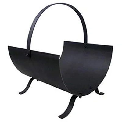 Image of Modern Firewood Log Rack Round Fireplace Stand Holder Storage Support Steel Black Solid Approx. Measurements: H43 x W36 D31cm