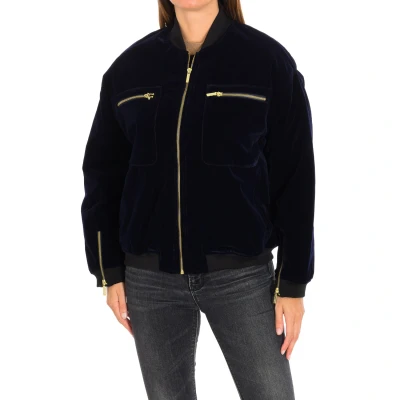 Image of Eleven Paris Womens ESTHER velvet effect coat with zipper closure 17F2OU13 woman Blue Size X Small